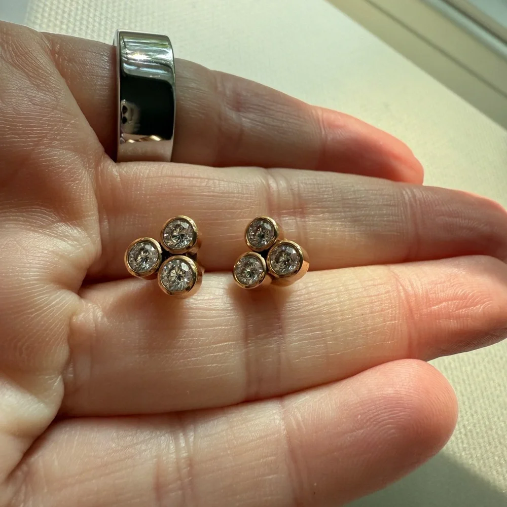 ROSE GOLD Michael Kors round cut CZ triple stone earrings